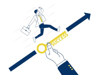 Büyük alkış, iş adamının hedefe ulaşmasına yardım eder. Başarı konseptine iş desteği. El çizimi stili karalama tasarımı çizimleri. - Vektör