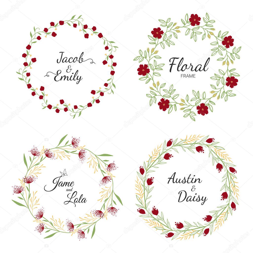 Hand drawn floral wreath collection for wedding.