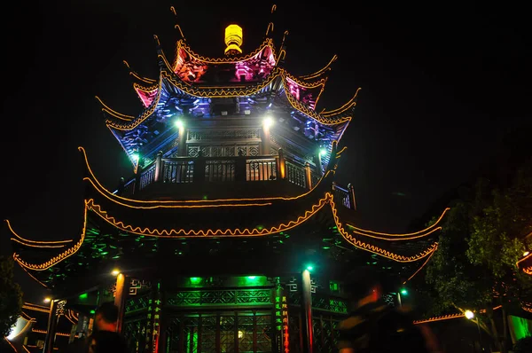 Pagode Geschmückt Mit Bunten Lichtern Der Sommernacht Suzhou China — Stockfoto