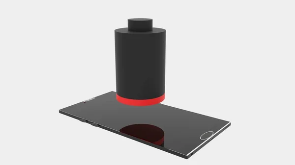 Kırmızı Siyah Düşük Batarya Simgesi Cep Telefonunun Üzerinde Süzülüyor — Stok fotoğraf