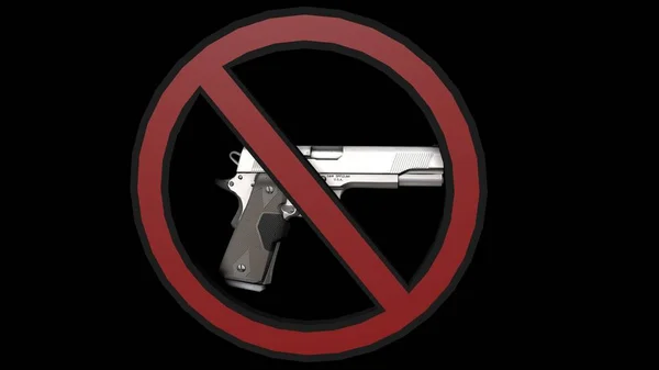 灰色手枪在红色和黑色 不允许 的标志后面浮动 所有的标志都在无尽的黑色背景中浮动 — 图库照片