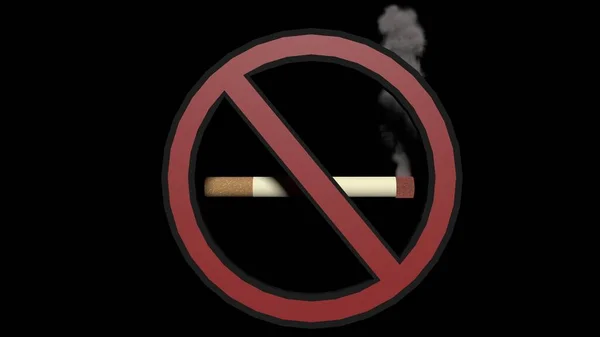 Füstölgő Cigaretta Egy Piros Fekete Tilos Tábla Mögött Lebegve Fekete — Stock Fotó