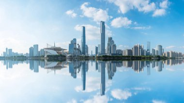 Guangzhou Zhujiang 'ın geniş açılı finansal bölgesi, Guangdong, Çin.