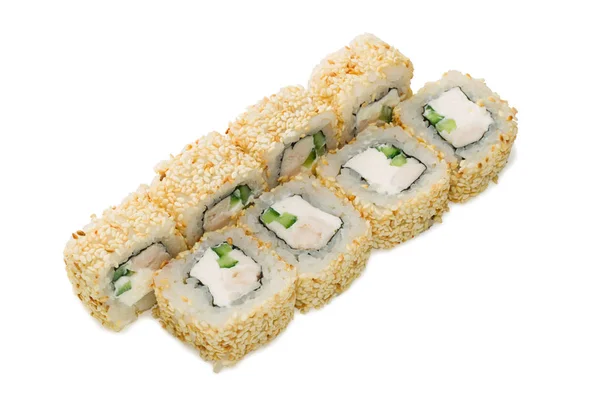 Fast Food Asian Cuisine Japanese Food Sushi Rolls White Background — Stock Photo, Image