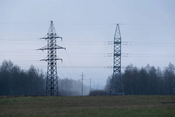 Енергетична Промисловість Промисловий Ландшафт Високовольтними Лініями Електропередач — стокове фото