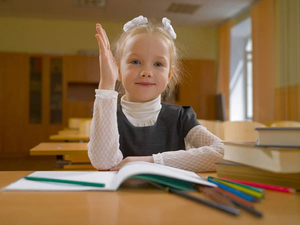 Mała dziewczynka w klasie szkolnej na lekcji — Zdjęcie stockowe