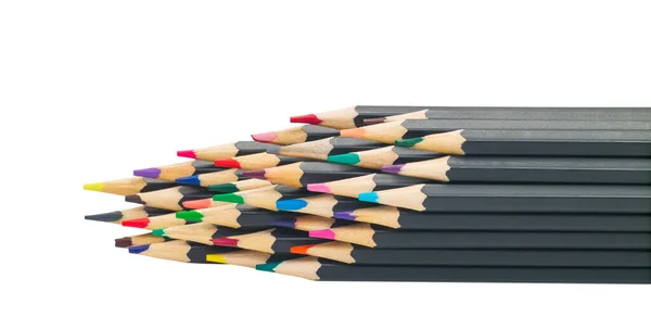 Retourne École Crayons Multicolores Noirs Unis Pour Dessiner Sur Fond — Photo