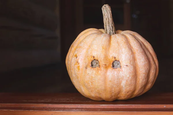 Ripe Large Orange Pumpkin Eyes Lies Threshold House Halloween Autumn — Stock Photo, Image