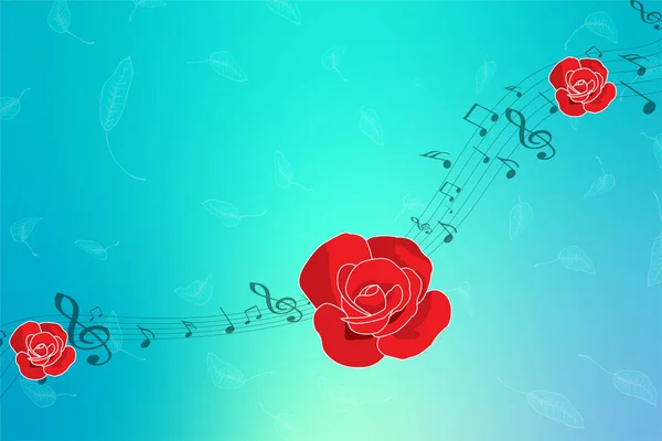 Листя Музичного Фону Синьою Світлою Трояндою — стоковий вектор