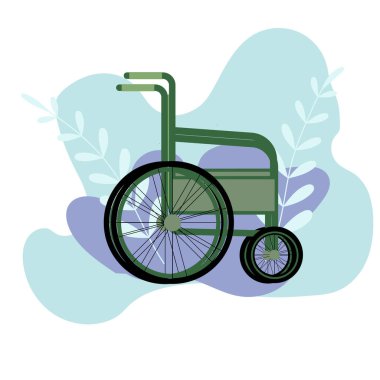 El yapımı tekerlekli sandalye çizimi yeşil mavi ağaçlar