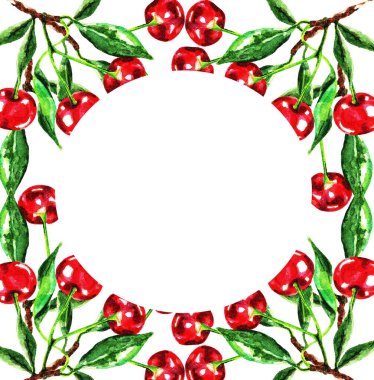 Beyaz arka planda filizli kirazların kusursuz suluboya deseni