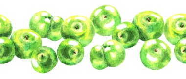 Beyaz arka planda yeşil elmalar. Kusursuz desen. Suluboya. Görüntü