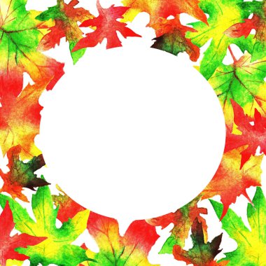 Beyaz arka planda suluboya sonbahar kompozisyonu. Düşüş çerçeveyi terk eder. Görüntü