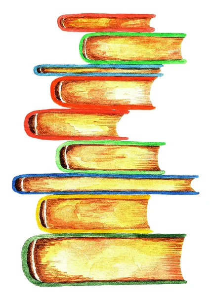 Tall Stack Old Books Watercolor Hand Drawn Illustration Isolated White — Stock Photo, Image