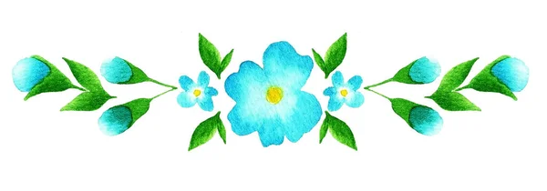 Schöne Aquarellfarbene Bordüre Mit Blumen Laub Und Zweigen Handgemalte Schöne — Stockfoto