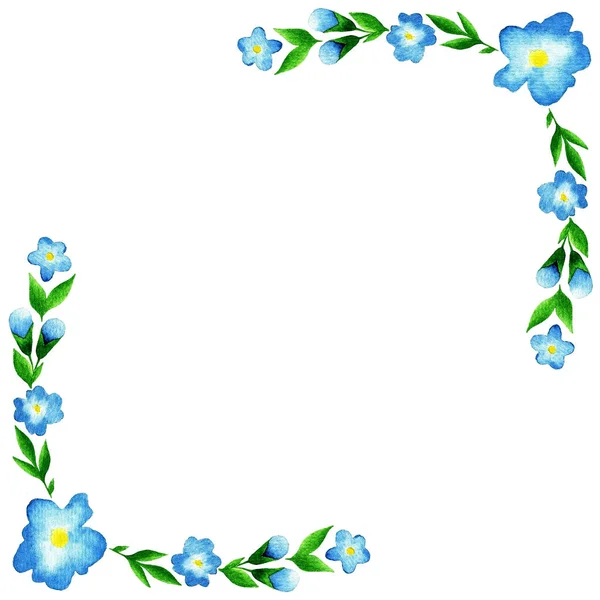 Όμορφο Πλαίσιο Περιγράμματος Ακουαρέλας Λουλούδια Φύλλωμα Και Κλαδιά Χειροποίητη Υπέροχη — Φωτογραφία Αρχείου