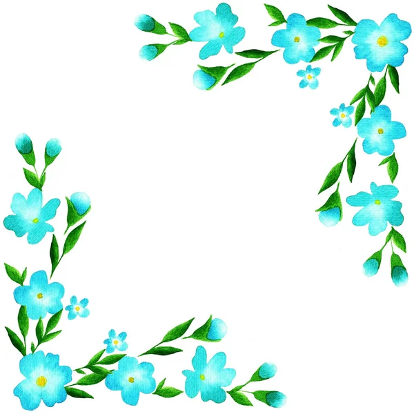 Çiçekler, yeşillikler ve dallarla suluboya çerçeveler. Elle boyanmış güzel resimler. Kutlama kartı, düğün, doğum günü ve bebek kartları, davetiyeler, harfler,