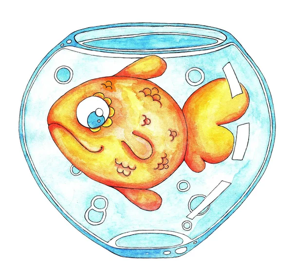 Goldfish Aquarium White Background Watercolor Illustration — Stock Photo, Image