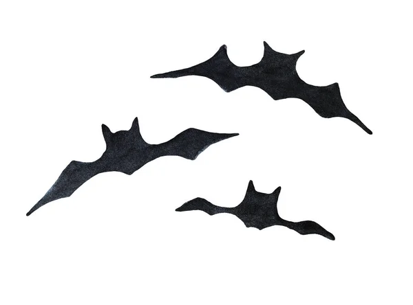 Silhouette Bats White Background Halloween Watercolor Illustration — Stock Photo, Image