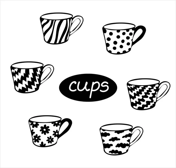 Set Cups Different Patterns Vector Illustration — Stock Vector