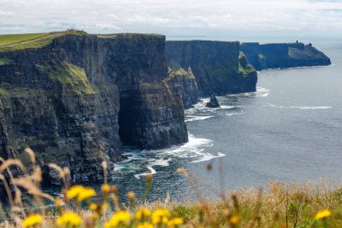 Turistler uçuruma Moher, Burren, County Clare, İrlanda