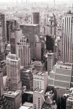 New York'un midtown Skyline siyah beyaz havadan görünümü