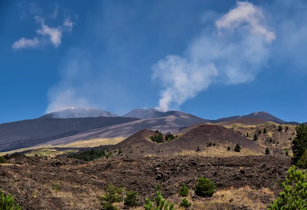 Активный Вулкан Этна Извергающийся Зольным Шлейфом Сицилия Италия — стоковое фото