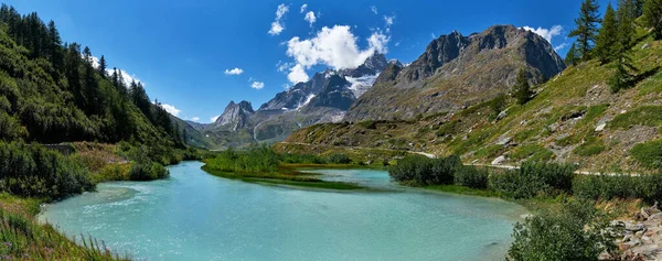 Vista Panorâmica Dos Alpes Italianos Maciço Monte Branco Com Vale — Fotografia de Stock