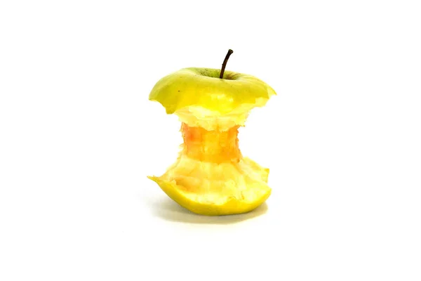Pahýl Zelené Jablko Snědli Muže Izolované Bílém — Stock fotografie