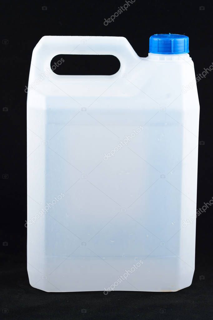 White plastic jerry can isolated on a white, black background