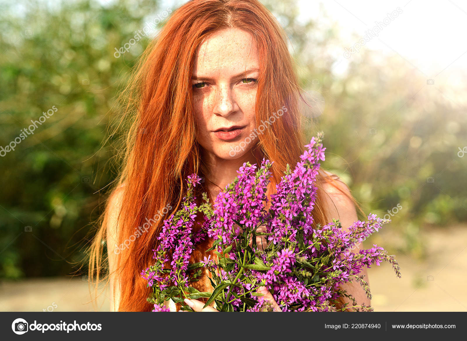 Red Hair Green Eyed Girl Portrait Girl Red Hair Green Eyes Windy