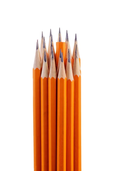 Sok Színes Narancs Ceruza Akcentussal Nem Kiélezett Egy Elszigetelt Fehér — Stock Fotó