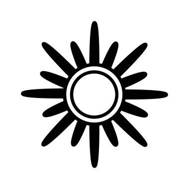 Siyah ve beyaz vektör güneş simgesi düz bir şekilde. Tatil, yaz ve seyahat teması için uygun bir dekor.