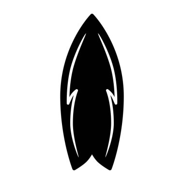 Siyah-beyaz sörf tahtası simgesi düz bir şekilde. Tatil, yaz ve seyahat teması için uygun bir dekor.