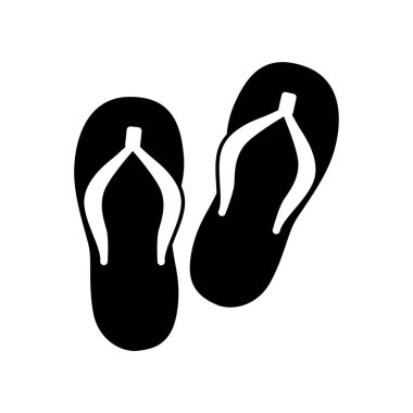 Siyah-beyaz plaj ayakkabı ikonu düz stil. Tatil, yaz ve seyahat teması için uygun bir dekor.