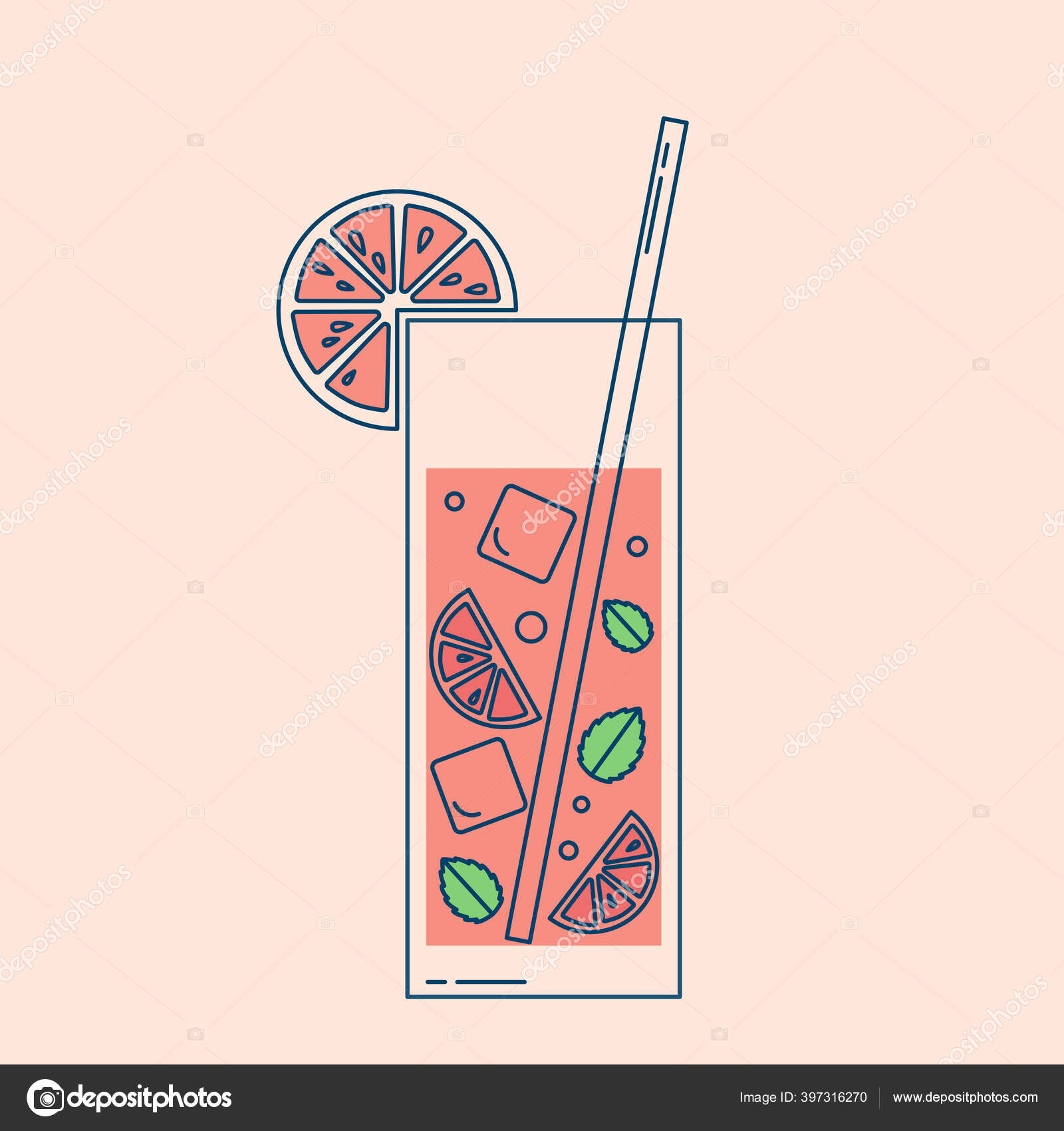 Bright Illustration Cocktails Various Fruits Berries Suitable Decorating Menus Icons — Stock