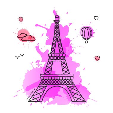 Eiffel Kulesi sanat tarzında. İllüstrasyon seyahat, boş zaman ve hatıra teması için uygundur..