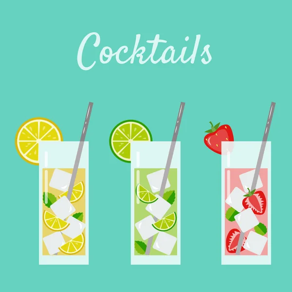 Eine Helle Illustration Von Cocktails Mit Verschiedenen Früchten Oder Beeren — Stockvektor