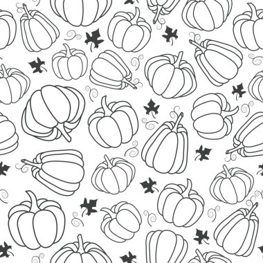 Karalama tarzında sonbahar balkabağı deseni. Sonbahar tatilleri, Cadılar Bayramı, çeşitli yemek malzemeleri ve eğlenceli baskılar için uygun..