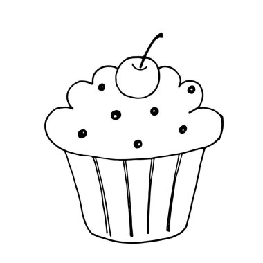 Tatlı karalama tarzı pasta. Güzel bir tatlı çocuk menüsü için uygundur, giysi üzerinde eğlenceli bir baskı, sosyal ağlar için ikonlar.