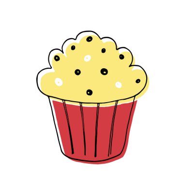 Tatlı karalama tarzı pasta. Güzel bir tatlı çocuk menüsü için uygundur, giysi üzerinde eğlenceli bir baskı, sosyal ağlar için ikonlar.