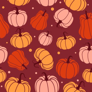 Balkabaklarıyla neşeli bir desen. Sonbahar dekoru, hasat festivali, Cadılar Bayramı ve sağlıklı yiyecekler için uygun..