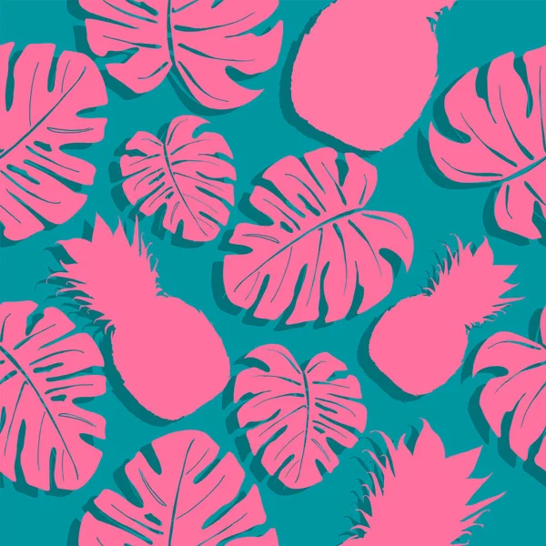 パイナップルと明るいベクトルパターン 熱帯と夏の気分の雰囲気を作り出す — ストックベクタ