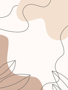 Soyut vektör arkaplanı. Sıra dışı renkli şekiller, tropikal yapraklar, kıvrımlı çizgiler ve sıcak renkler içerir. Sosyal medya hikayeleri ve yaratıcı gönderiler için uygun. Metin ve resimler için şablon.