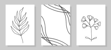 Siyah ve beyaz gizemli tropikal bitkiler ve soyut yapraklar çizilmiş, el yapımı. Sosyal ağlarda kartpostallar, posterler, hikayeler için uygun.