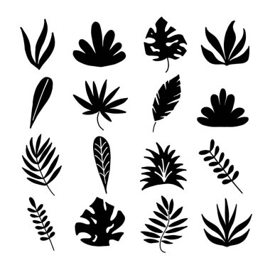 Tropikal yaprak ve şekil ikonu. Soyut ögeler temalı dekor için uygundur.