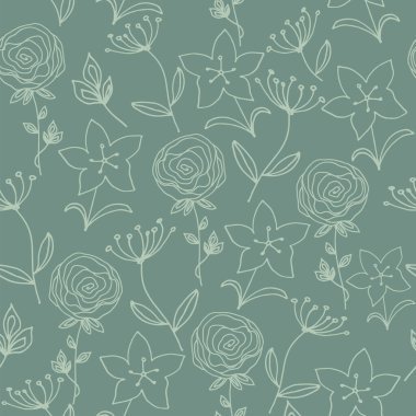 Karalama tarzında çizilmiş çeşitli çiçeklerin sevimli deseni. Kumaş ya da arkaplan üzerine yazdırmak için uygun.