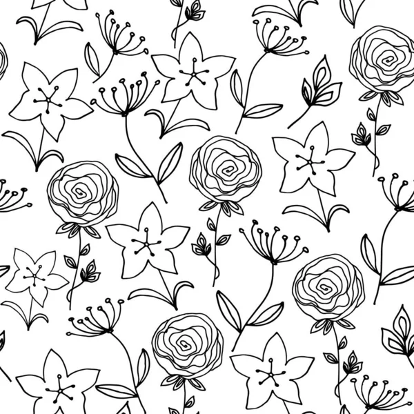 Motif Mignon Diverses Fleurs Dessinées Dans Style Doodle Convient Pour — Image vectorielle