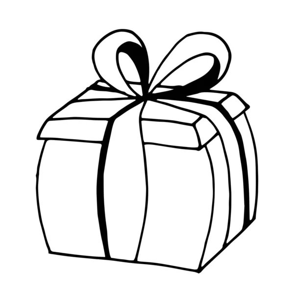 Vector Ilustración Blanco Negro Caja Regalo Con Cinta Lazo Adecuado — Vector de stock