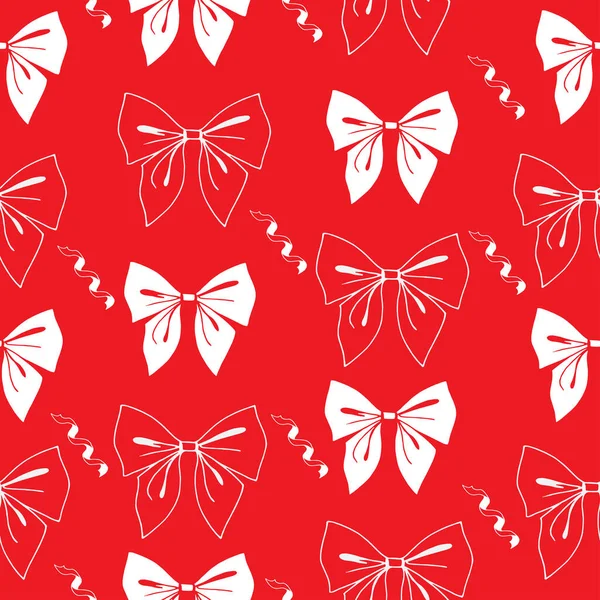 Bright Pattern Gift Bows Ribbons Red Background Perfect Wrapping Paper — Stock Vector